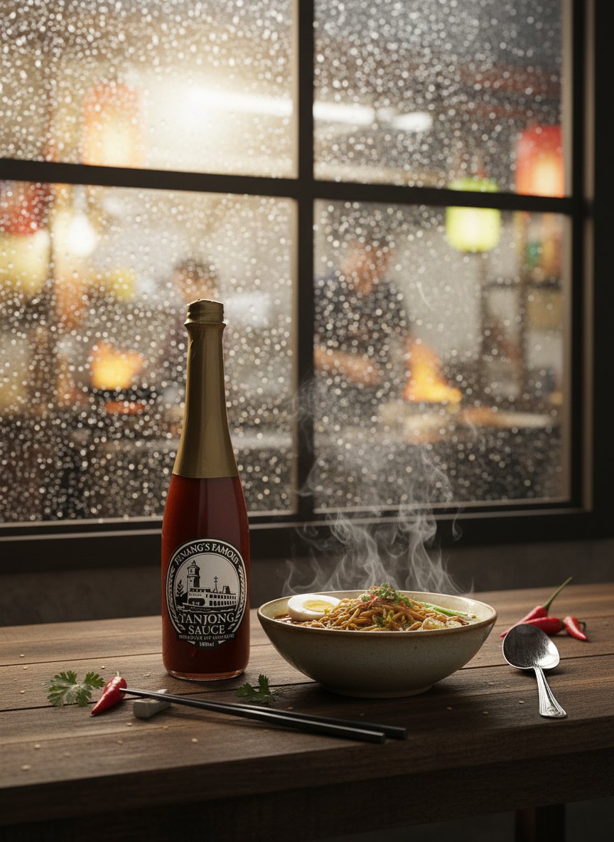 Steaming noodle bowl with sauce drizzled on top
